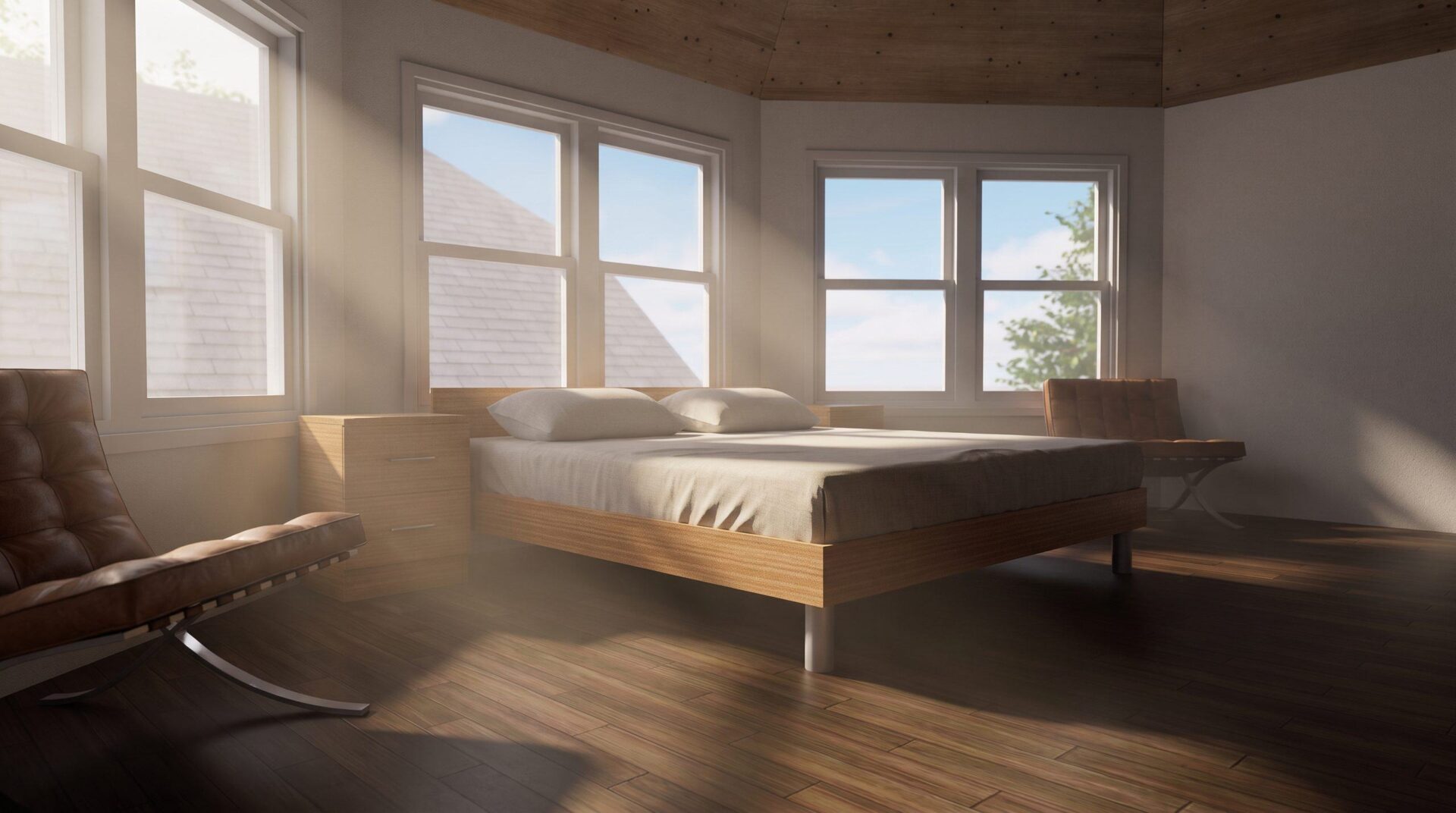 Rendering of a bedroom at Sidney House, Oyster Bay, NY